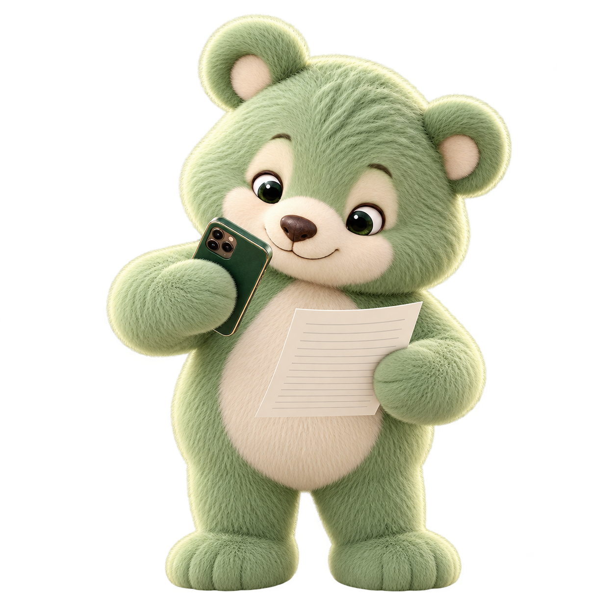 Bindy standing with your document and iPhone